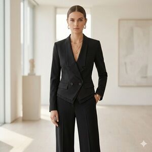 BCBG Black Wool Blend Asymmetrical Cropped Tuxedo Blazer - XXS